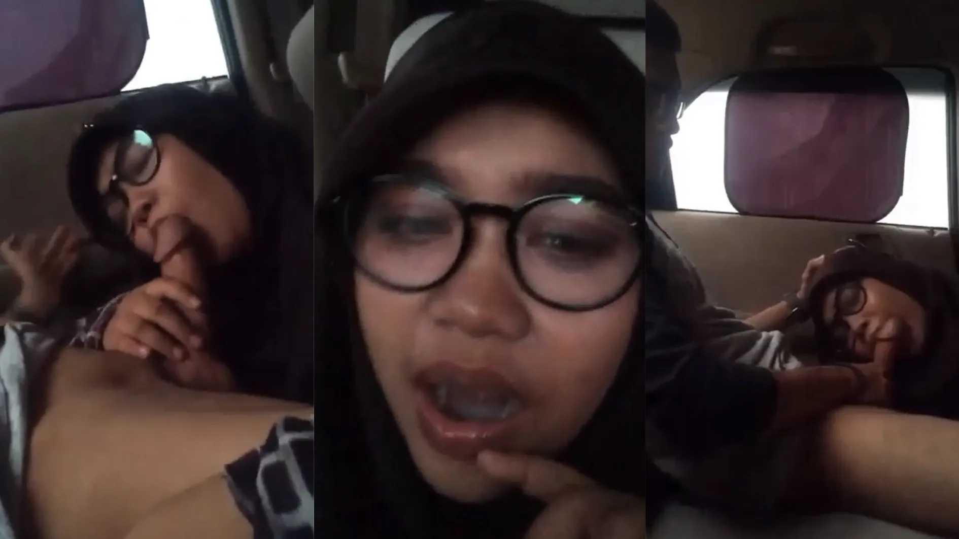 Malay Tudung Kaca Mata Nyepong Di Mobil Crot Di Mulut